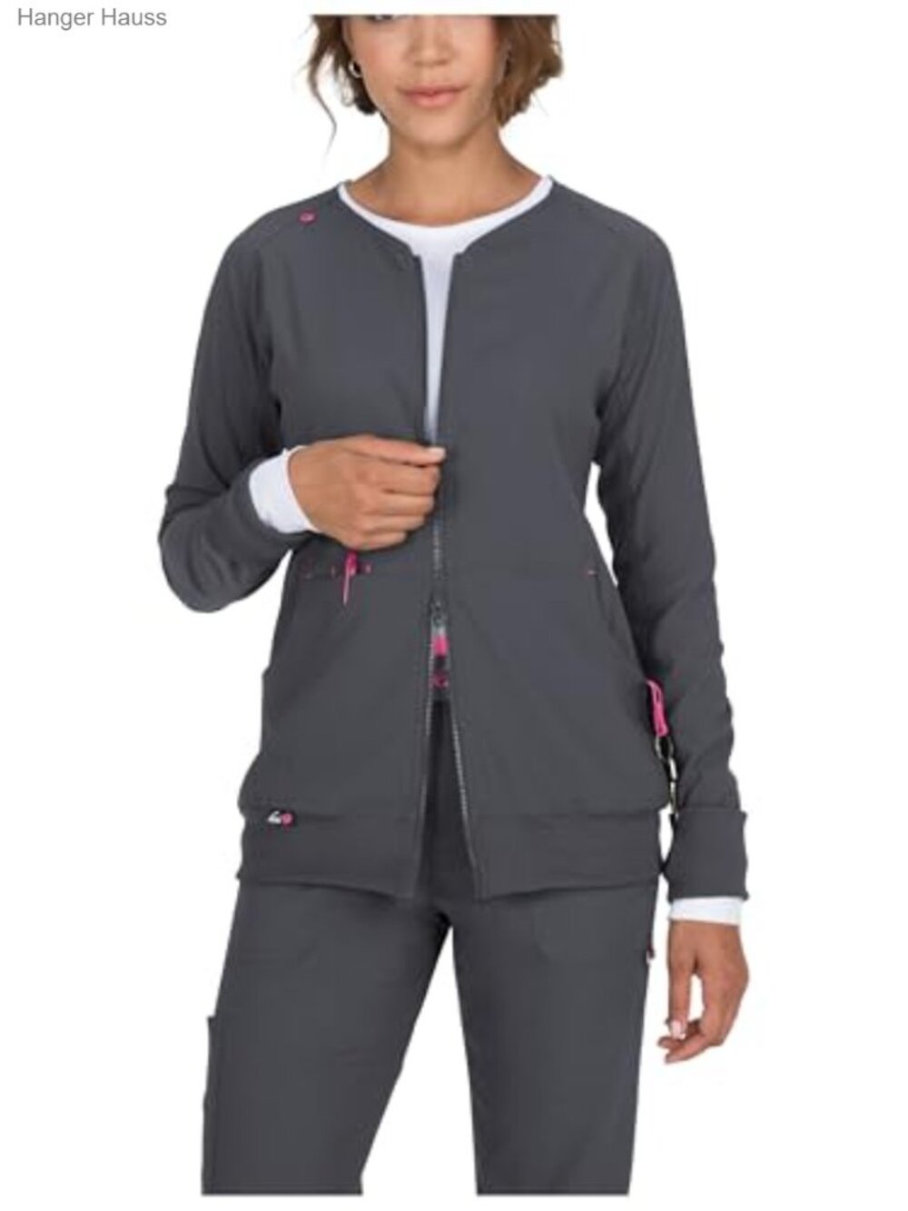 Women's Medical Scrub Jacket 2-Way Zipper Thumbhole Long Sleeve